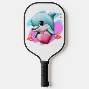 Cute Baby Dolphin with Valentine's Heart Pickleball Paddle