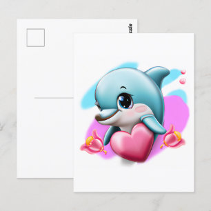 Cute Baby Dolphin with Valentine's Heart  Postcard