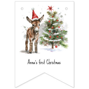 cute baby donkey and christmas tree, customizable bunting flags