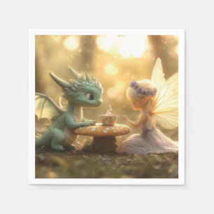 Cute Baby Dragon and Fairy Enjoying Tea Napkin