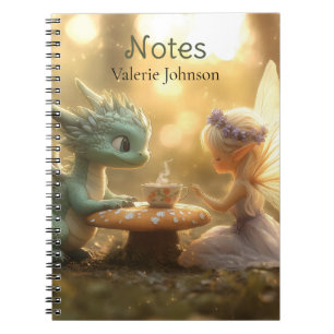 Cute Baby Dragon and Fairy Enjoying Tea  Notebook