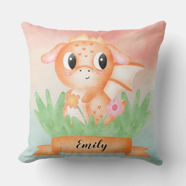 Cute Baby Dragon Aquarelle Coussin (Recto)