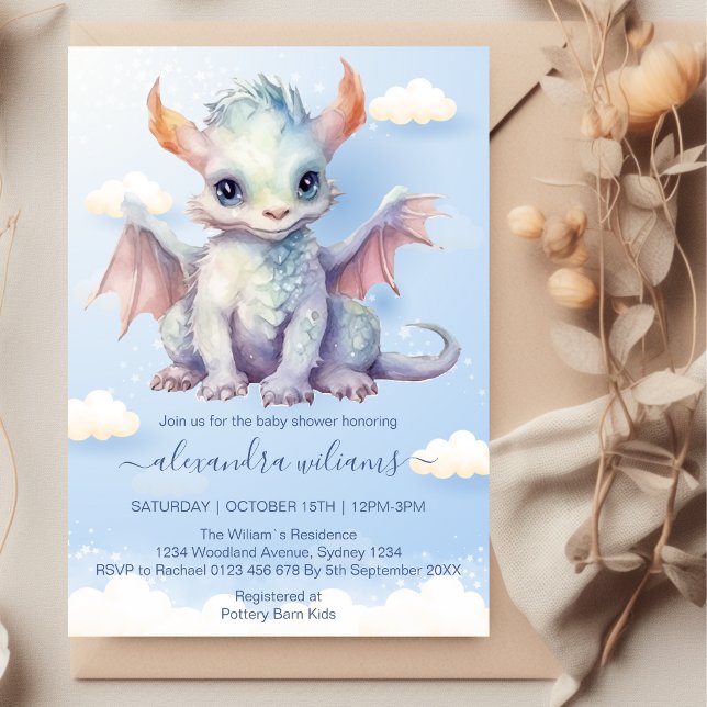 Cute Baby Dragon Baby Shower Invitation (Creator Uploaded)