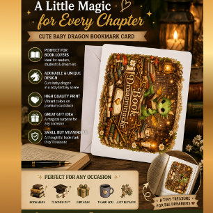 Cute Baby Dragon Book Lover Fantasy Bookmark Card