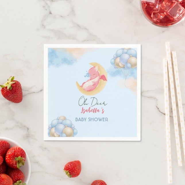Cute baby dragon dinosaur Balloon baby shower Napkin (Insitu)