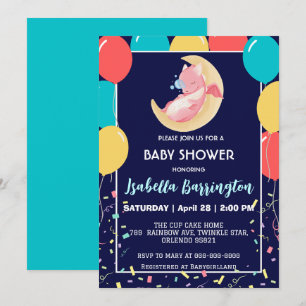 Cute baby dragon dinosaur balloon girl baby shower invitation