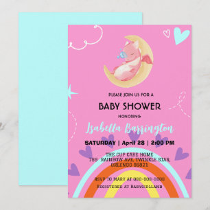 Cute baby dragon dinosaur balloon girl baby shower invitation