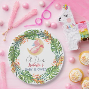 Cute baby dragon dinosaur wildflower baby shower paper plate