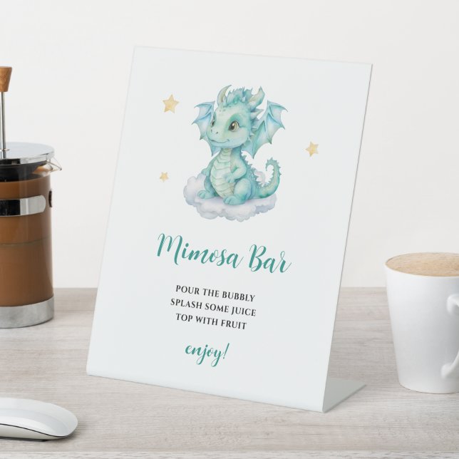 Cute Baby Dragon Mimosa Bar Pedestal Sign (In SItu)
