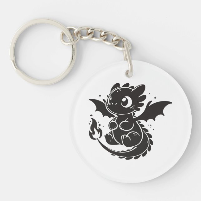 Cute Baby Dragon Minimalist Keychain. Keychain (Front)