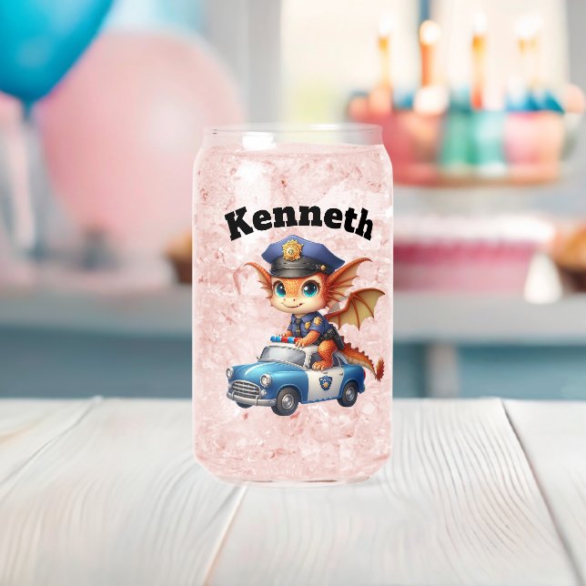 Cute baby dragon officer in a blue police car can glass (Insitu (Baby Shower))