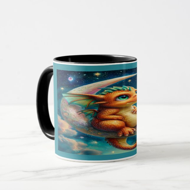 Cute Baby Dragon on Crescent Moon Magical Mug (Front Left)