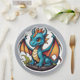 Cute Baby Dragon Paper Plate