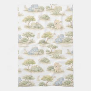 Cute Baby Dragon Pastel Woodland Pattern (1) Kitchen Towel