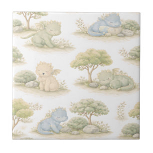 Cute Baby Dragon Pastel Woodland Pattern (1) Tile