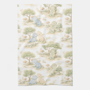 Cute Baby Dragon Pastel Woodland Pattern (2) Kitchen Towel
