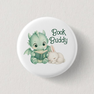 Cute Baby Dragon Reading Book Storybook Nursery 1 Inch Round Button