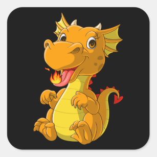 Cute baby dragon spitting fire square sticker