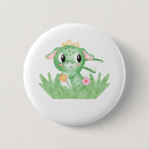 Cute Baby Dragon Watercolour 2 Inch Round Button