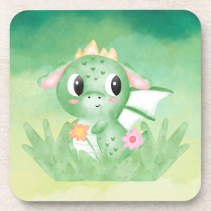 Cute Baby Dragon Watercolour Hard Plastic Coaster