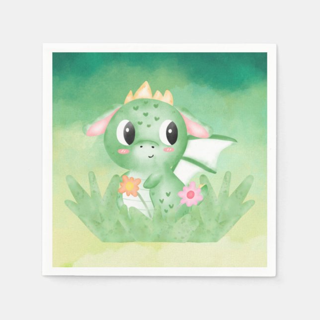 Cute Baby Dragon Watercolour Paper Napkin (Front)
