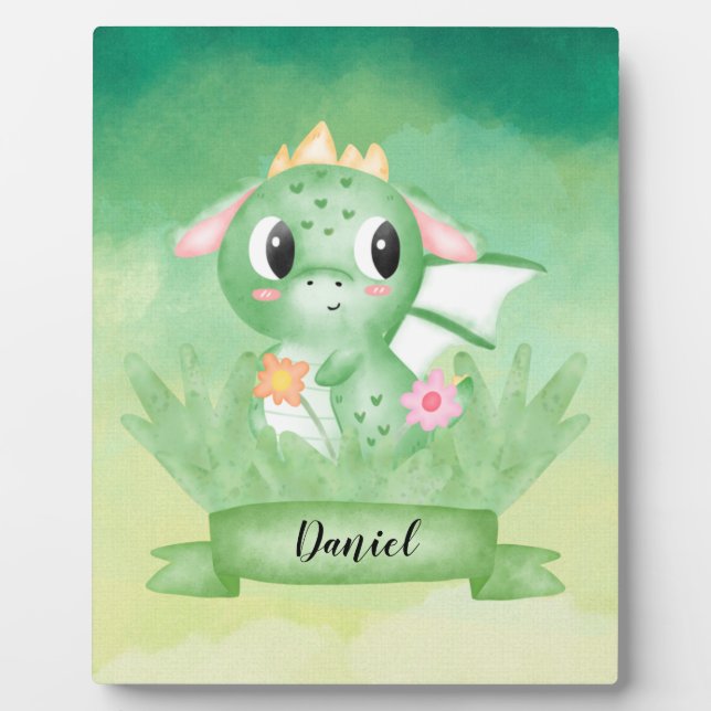 Cute Baby Dragon Watercolour Plaque (Front)