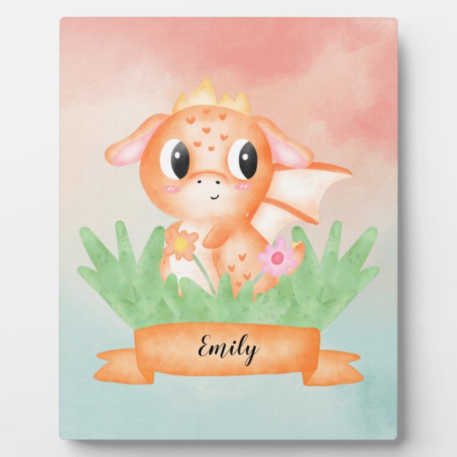 Cute Baby Dragon Watercolour Plaque (Front)