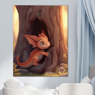 Cute Baby Dragon Woodland Fantasy Kids Room Wall Poster