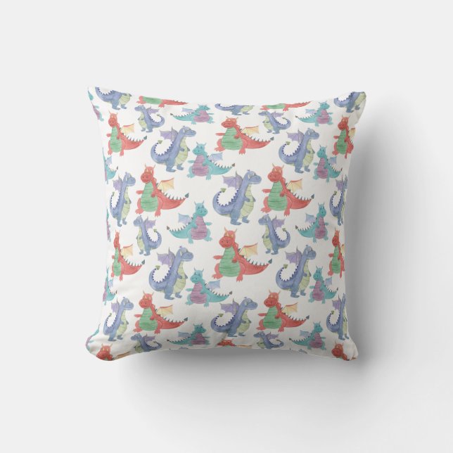 Cute Baby Dragons Happy Dancing Funny Kids Cartoon Throw Pillow (Front)