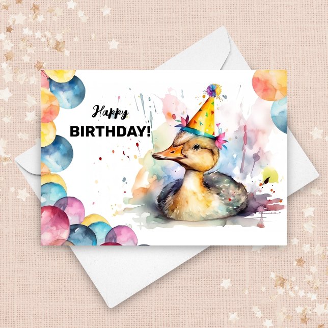 Cute Baby Duck Balloons and Party Hat Birthday Card (Creator Uploaded)