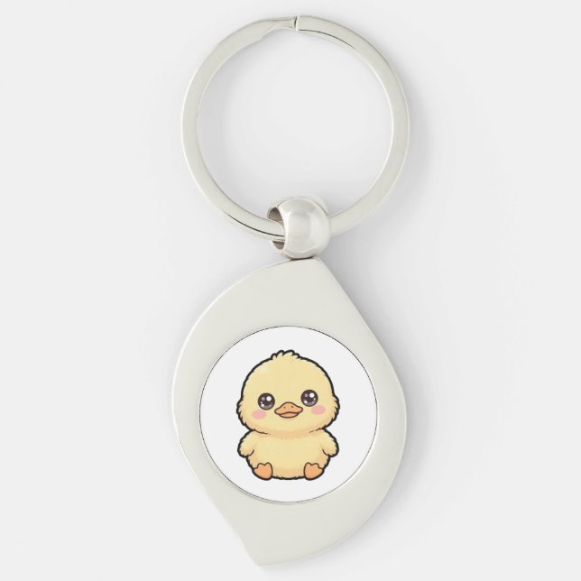Cute Baby Duck Chick Metal Keychain (Front)