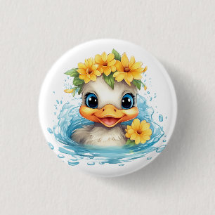 Cute Baby Duck Ducklings Fun animals flowers 1 Inch Round Button