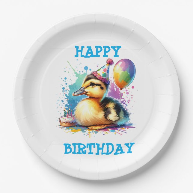 Cute baby duck happy birthda paper plate