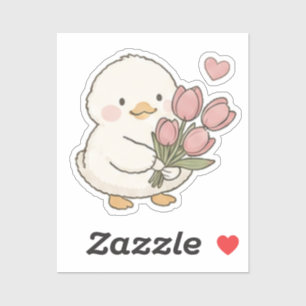 Cute Baby Duck Holding Tulip Bouquet Aesthetic