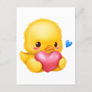Cute Baby Duckling with a Pink Valentine Heart Postcard