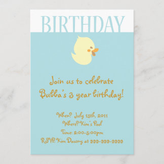 Cute Baby Duckling with Blue Birthday Invitation