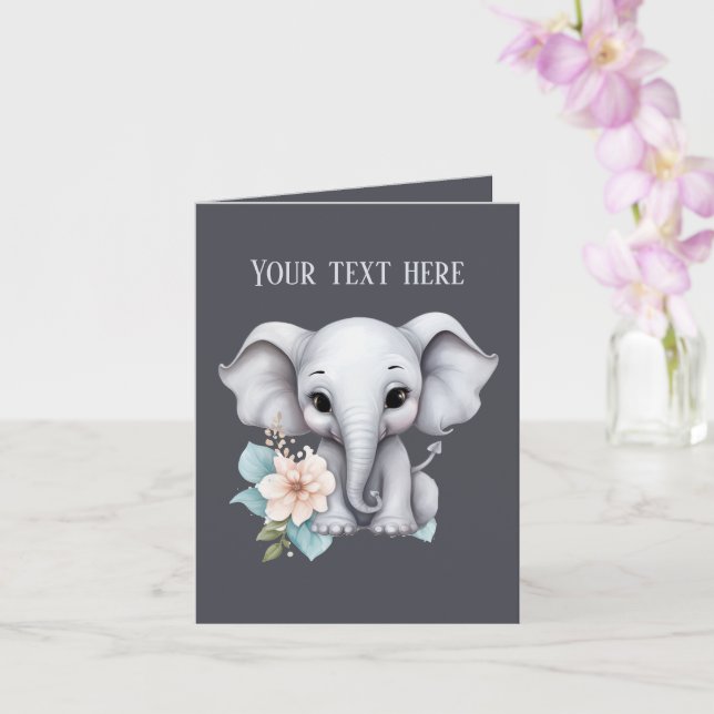 Cute baby elephant add text any purpose card (Orchid)