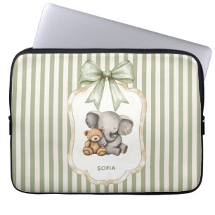 Cute Baby Elephant and Teddy Bear Hug Watercolor Laptop Sleeve