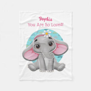 Cute Baby Elephant Art, Child's Name & Message Fleece Blanket