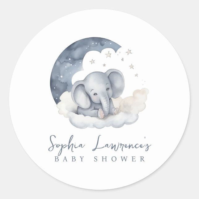 Cute Baby Elephant Baby Shower Classic Round Sticker (Front)