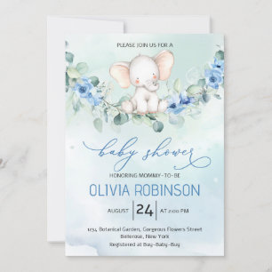 Cute Baby Elephant Baby Shower Invitation