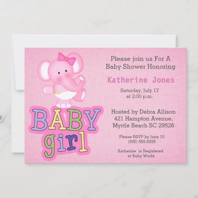 Cute Baby Elephant Baby Shower Invitation (Front)