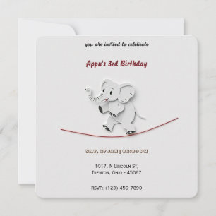 Cute Baby Elephant Balancing on Rope Personalized Invitation