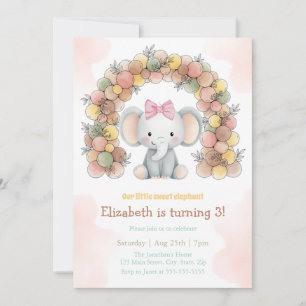 Cute Baby Elephant Balloon Arch Birthday Invitation