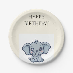 Cute Baby Elephant Birthday Paper Plates
