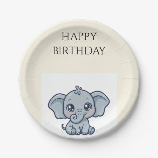 Cute Baby Elephant Birthday Paper Plates