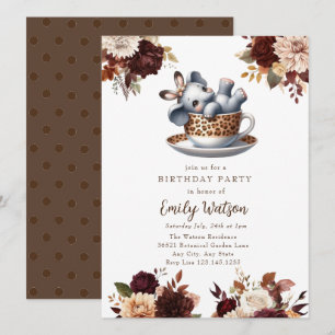 Cute Baby Elephant Birthday Tea Party Invitation