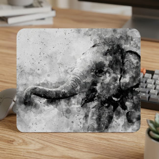 Cute Baby Elephant Black and White Watercolor Art Mouse Pad