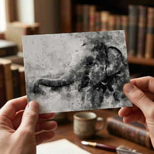 Cute Baby Elephant Black and White Watercolor Art Postcard