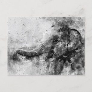 Cute Baby Elephant Black and White Watercolor Postcard